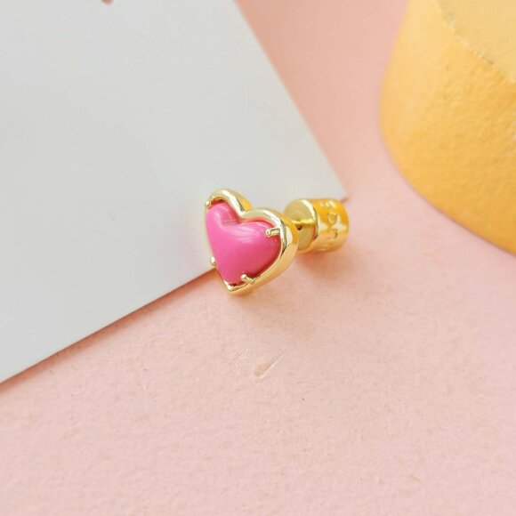 Alicia Bonnie - in Love Magenta Pink Magnesite Gold Heart Stud Earrings - NEW - Picture 3 of 3